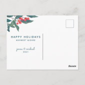 Carte Postale JOYEUX NOËL | Joyeuses Fêtes Aquarelle Houx (Dos)