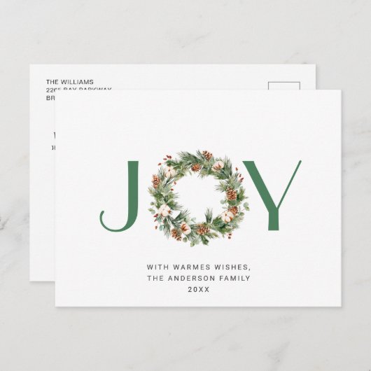 Carte Postale Joyeux Noël Joyeux Noël Pine Cônes Fir Wreath (Devant / Derrière)