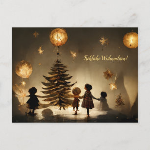 Carte Postale Joyeux Noël. Les enfants dansent autour de l'arbre