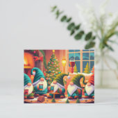 Carte Postale Joyeux Noël, les gnomes boivent des boissons de No (Debout devant)
