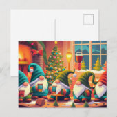 Carte Postale Joyeux Noël, les gnomes boivent des boissons de No (Devant / Derrière)