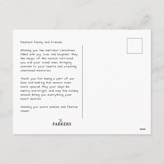 Carte postale Joyeux Noël Lettre main décontractée (Dos)