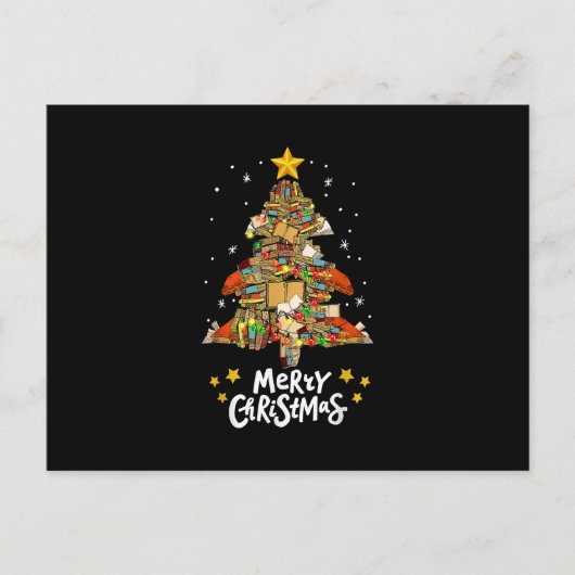 Carte Postale Joyeux Noël Livres Noël Arbre de Noël Lecture légè (Devant)