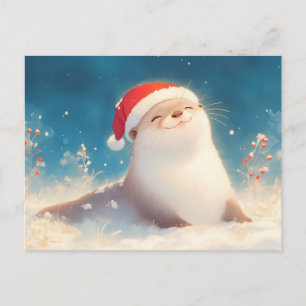 Carte Postale Joyeux Noël Loutre Aquarelle