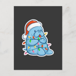 Carte Postale Joyeux Noël Manatee Vache de mer Santa Chapeau Xma