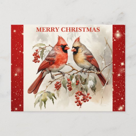 Carte Postale Joyeux Noël mignon Aquarelle Cardinal (Devant)