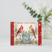 Carte Postale Joyeux Noël mignon Aquarelle Cardinal (Debout devant)