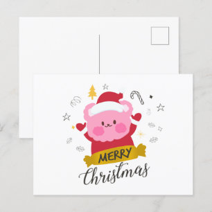 Carte Postale joyeux Noël mignon dessin animé d'ours