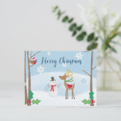 Carte Postale Joyeux Noël mignon dessin Snowman Reindeer (Debout devant)