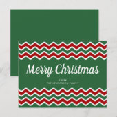 Carte Postale Joyeux Noël Mignon Vert Rayures Vagues Rouges (Devant / Derrière)