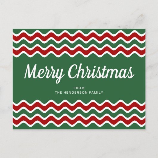 Carte Postale Joyeux Noël Mignon Vert Rayures Vagues Rouges (Devant)