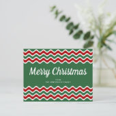 Carte Postale Joyeux Noël Mignon Vert Rayures Vagues Rouges (Debout devant)