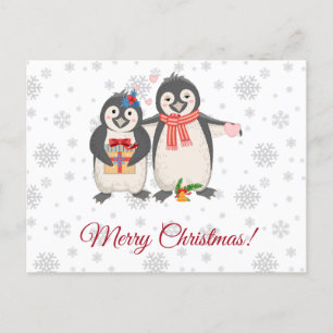 Carte Postale Joyeux Noël mignonne Penguin Couple