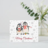 Carte Postale Joyeux Noël mignonne Penguin Couple (Debout devant)