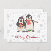 Carte Postale Joyeux Noël mignonne Penguin Couple (Devant / Derrière)