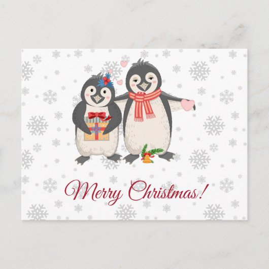 Carte Postale Joyeux Noël mignonne Penguin Couple (Devant)