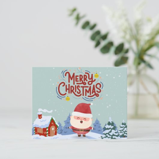 Carte Postale Joyeux Noël mignonne Père Noël l Neige traditionne (Debout devant)