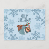 Carte Postale Joyeux Noël mignonne Sloth et Blue Snowflakes (Devant)
