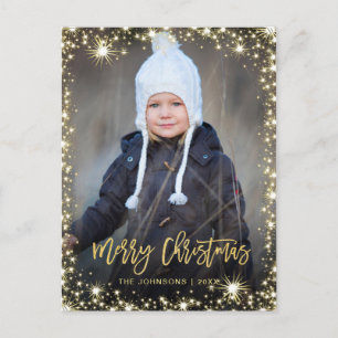 Carte Postale Joyeux Noël Moderne Brosse Script PHOTO Salutation
