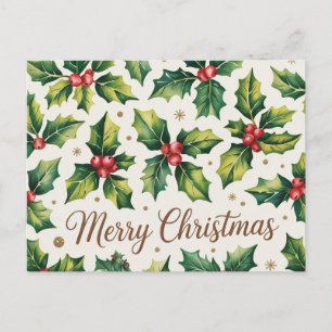 Carte Postale Joyeux Noël moderne Holly et Berries