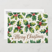 Carte Postale Joyeux Noël moderne Holly et Berries (Devant / Derrière)