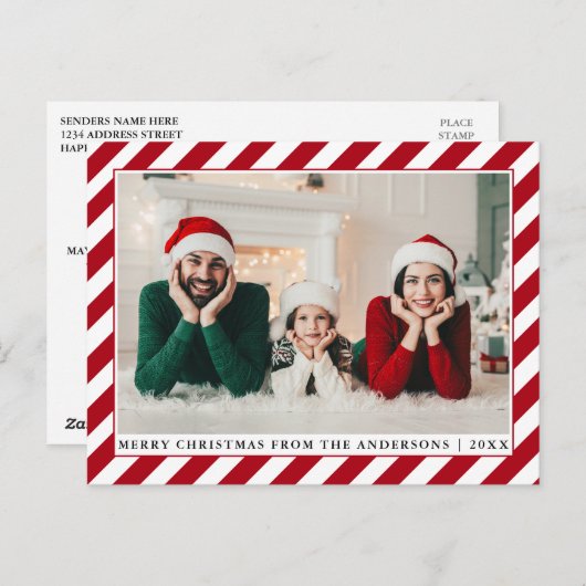 Carte Postale Joyeux Noël moderne Photo Rouge (Devant / Derrière)