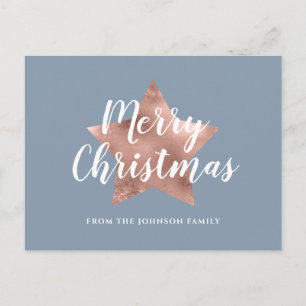 Carte Postale Joyeux Noël Moderne Rose Gold Star Poussiéreux Ble