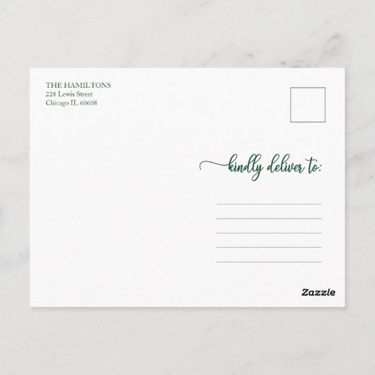 Carte Postale Joyeux Noël moderne vert Script photo pleine (Dos)