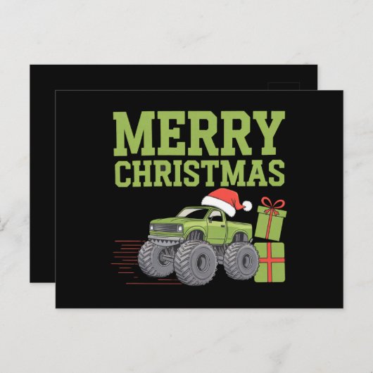 Carte Postale Joyeux Noël Monster Camion Toddler Boys Noël (Devant / Derrière)