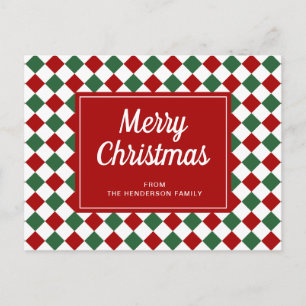 Carte Postale Joyeux Noël Motif Vérifié Rouge