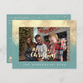 Carte Postale Joyeux Noël Neige Turquoise or Parties scintillant (Devant / Derrière)