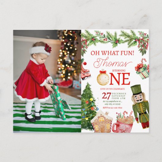 Carte Postale Joyeux Noël Oh Quel Plaisir Premier Anniversaire (Devant)