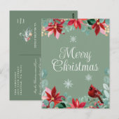 Carte Postale Joyeux Noël Oiseau d'hiver Cardinal Poinsettia (Devant / Derrière)