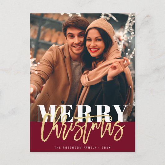 Carte Postale joyeux Noël or script vacances (Devant)