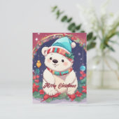 Carte Postale Joyeux Noël Ours polaire blanc (Debout devant)