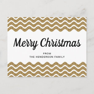 Carte Postale Joyeux Noël Paillettes Blanches Rayures Chevron