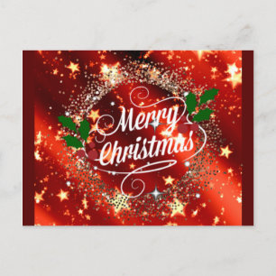 Carte Postale Joyeux Noël, Parkling Red et Gold Design