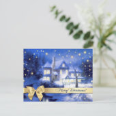 Carte Postale Joyeux Noël. Peinture de village de neige de Noël (Debout devant)