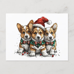 Carte Postale Joyeux Noël Pembroke Welsh Corgi Puppies