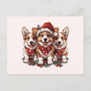 Carte Postale Joyeux Noël Pembroke Welsh Corgi Puppies