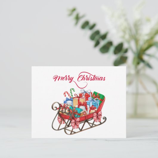 Carte Postale Joyeux Noël Père Noël Sleigh avec des présents (Debout devant)