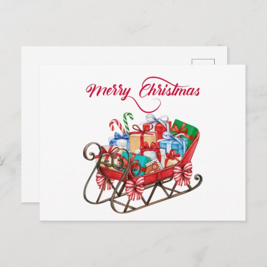 Carte Postale Joyeux Noël Père Noël Sleigh avec des présents (Devant / Derrière)