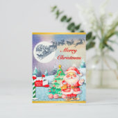 Carte Postale Joyeux Noël Père Noël, Sleigh, Reindeer, Snowflake (Debout devant)