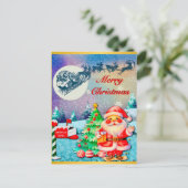 Carte Postale Joyeux Noël Père Noël, Sleigh, Reindeer, Snowflake (Debout devant)