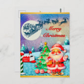 Carte Postale Joyeux Noël Père Noël, Sleigh, Reindeer, Snowflake (Devant / Derrière)