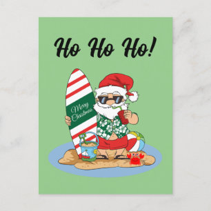Carte Postale Joyeux Noël Père Noël sur la plage de Surf d'été