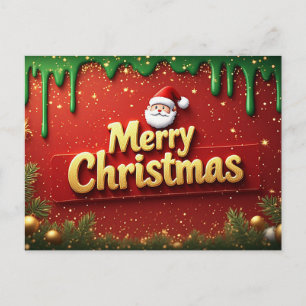 Carte Postale Joyeux Noël Père Noël Vert Rouge