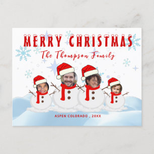 Carte Postale Joyeux Noël Photo Amusante Famille Snowman
