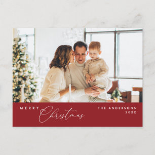 Carte Postale Joyeux Noël Photo de famille, Rouge foncé