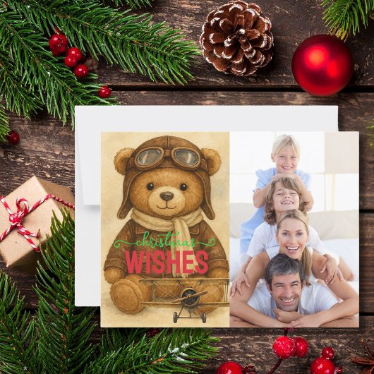 Carte Postale Joyeux Noël Photo Fun Teddy Bear Pilot